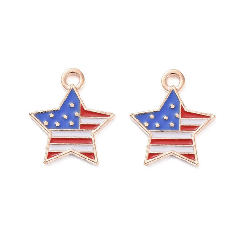 American Flag Star Charm Enameled Light Gold 18X16X2mm 5pcs