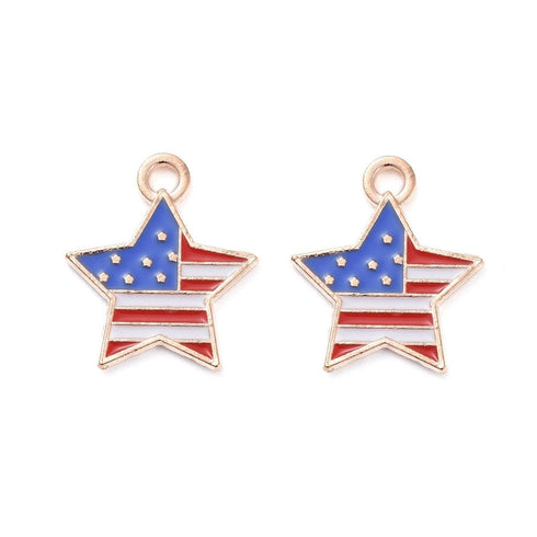 American Flag Star Charm Enameled Light Gold 18X16X2mm 5pcs