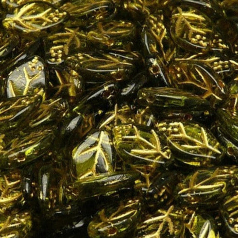 Olivine with Golden Fire Color Leaf Beads 7x12mm 25pcs