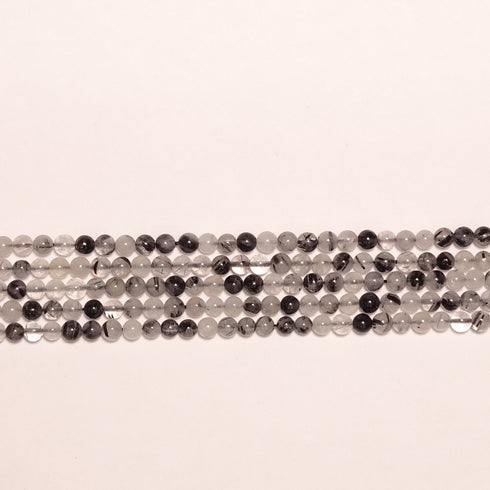 Black Tourmalated Quartz Round Beads 4mm