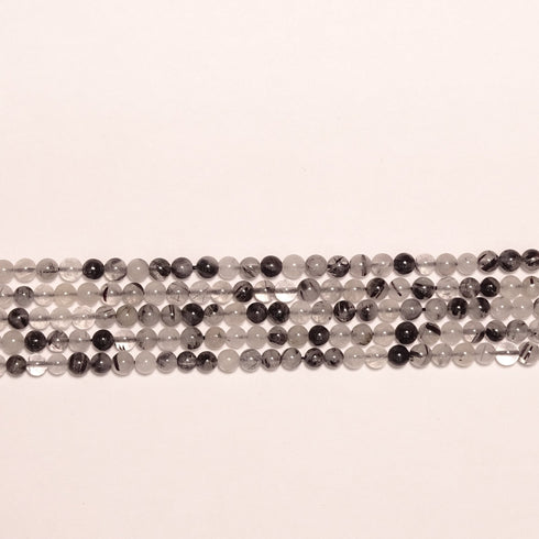 Black Tourmalated Quartz Round Beads 4mm