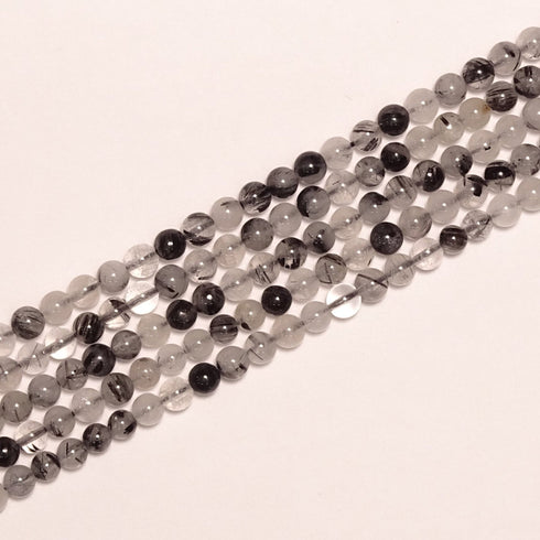 Black Tourmalated Quartz Round Beads 4mm