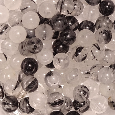 Black Tourmalated Quartz Round Beads 4mm