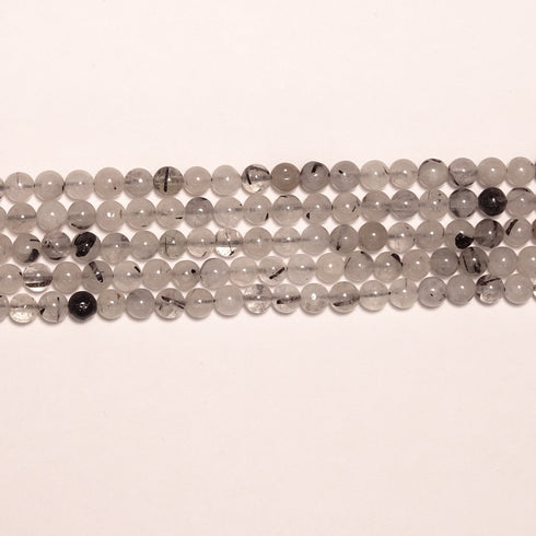 Black Tourmalated Quartz Round Beads 6mm