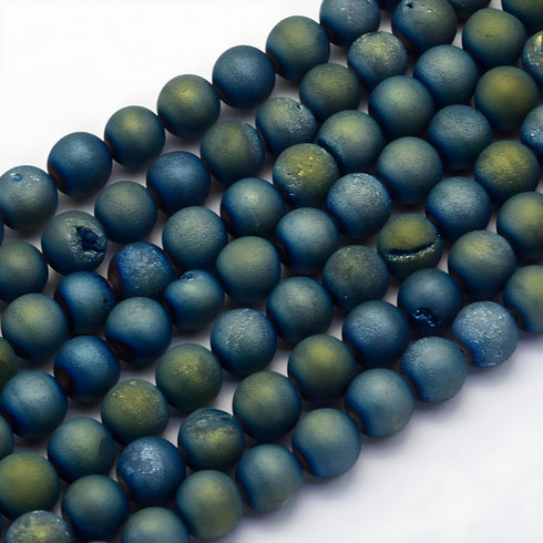 Frosted Druzy Agate Teal Round Beads 8mm