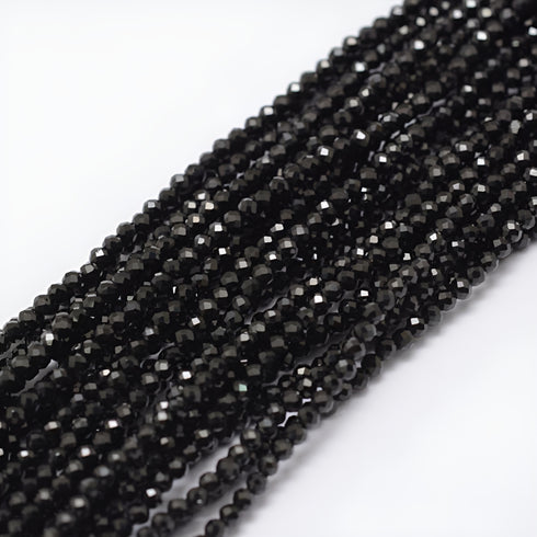 Black Spinel Faceted Round Beads 2mm