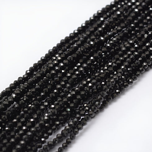 Black Spinel Faceted Round Beads 2mm