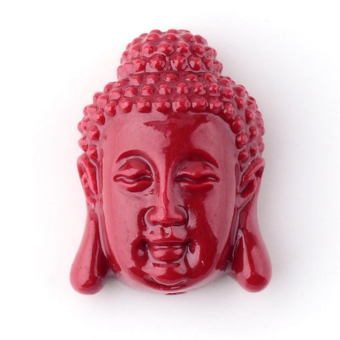 Synthetic Coral Buddha Head Red 5pcs