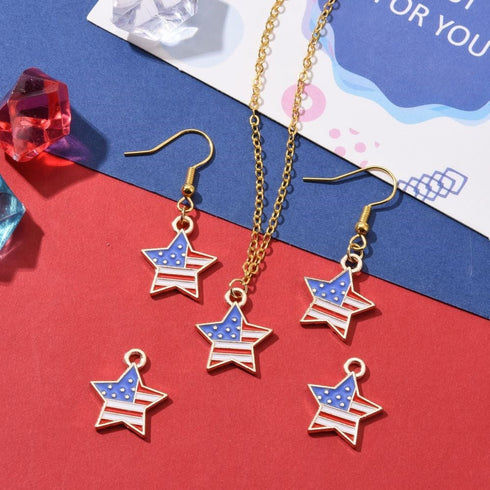 American Flag Star Charm Enameled Light Gold 18X16X2mm 5pcs