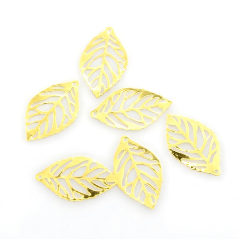 Gold Plated Iron Leaf Pendant 12pcs