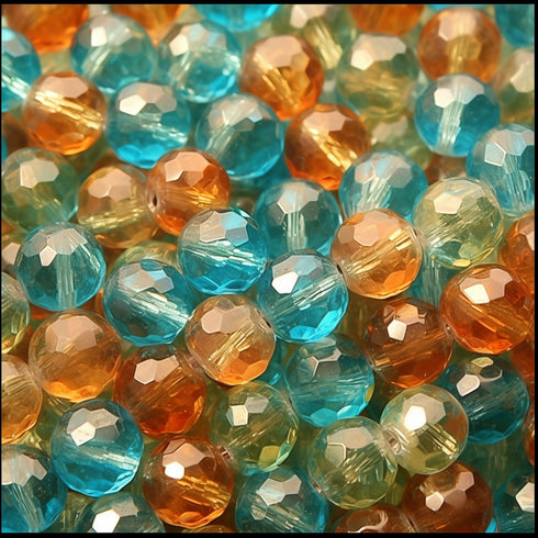 Crystal Orange Aqua Blue Luster Round 8mm