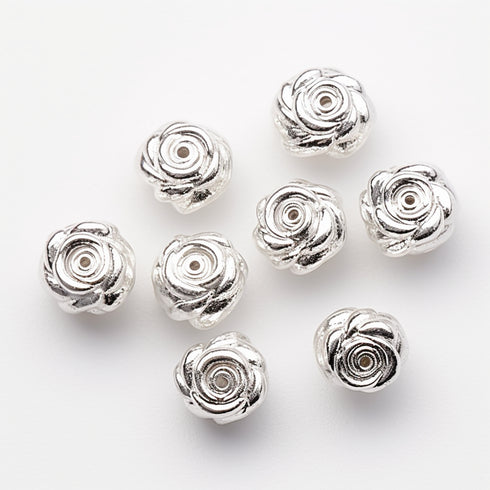 Tibetan Style Spacer Rose Flower Silver Color 5mm 12pc