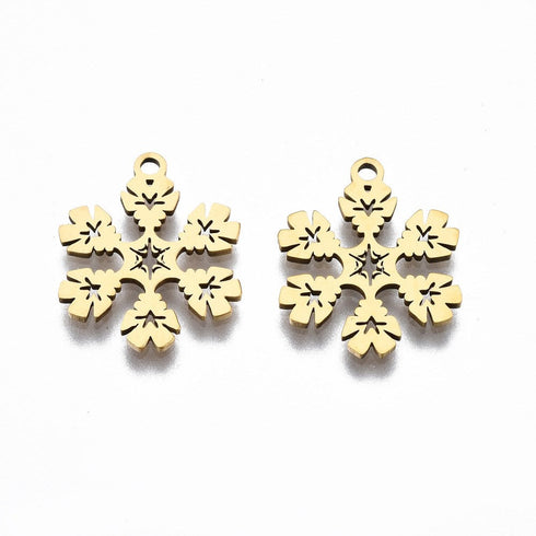 Christmas Snowflake Charm Gold Color 2pc