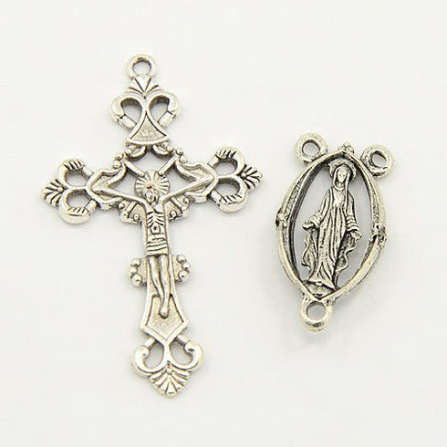 Rosary Cross And Link Antique Silver Color