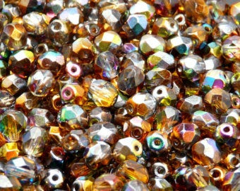 Crystal Orange Grey Magic Faceted 6mm