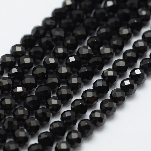 Black Spinel Faceted Round Beads 4mm