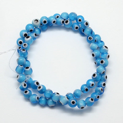 Handmade Evil Eye/Dodger Blue Round Beads 6mm