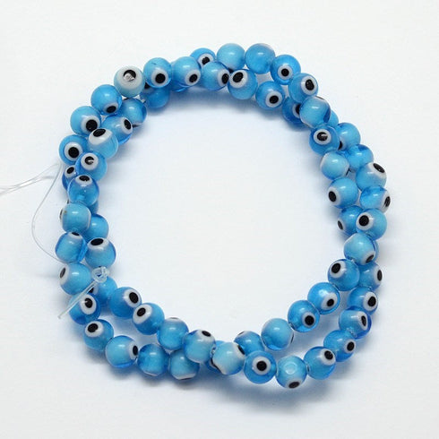 Handmade Evil Eye/Dodger Blue Round Beads 6mm