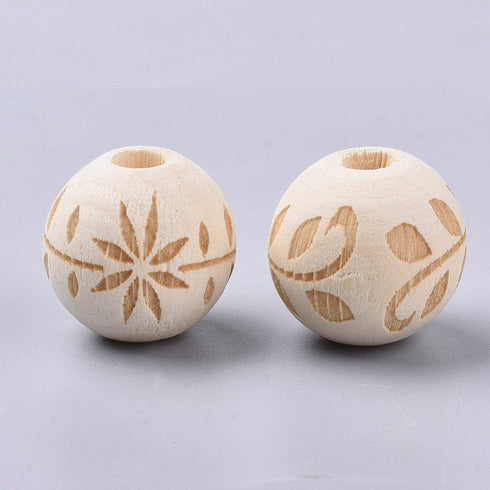 Laser Engraved Wood Bead 15X14.5mm