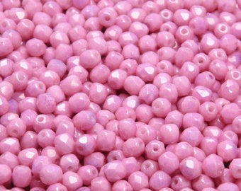 Opaque Light Rose Ceramic Look Faceted 4mm