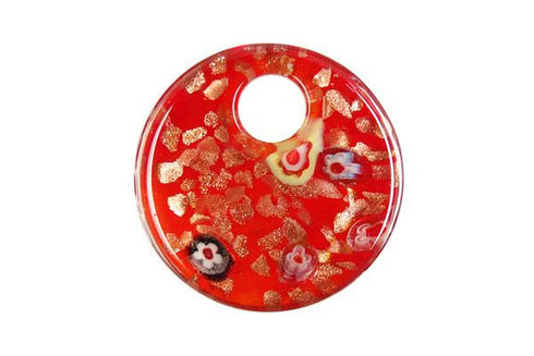 Murano Foil Glass Coin Pendant 40X40mm (Red)