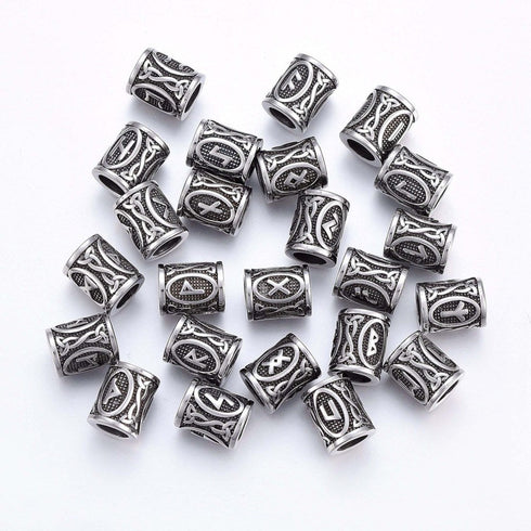 Stainless Viking Runes Hair Beads 16x13mm 2pcs