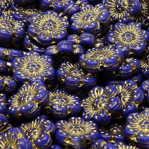 Opaque Sapphire With Golden Fire Color Flower 14mm