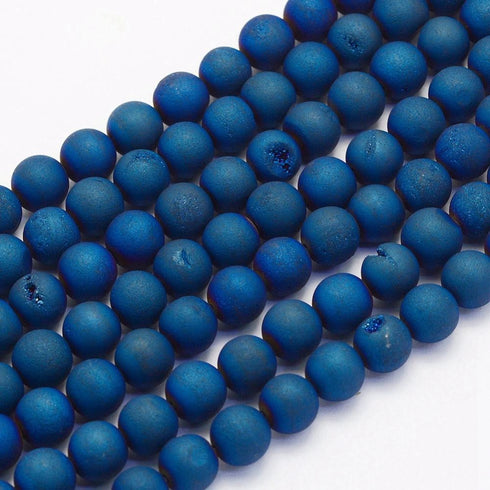 Frosted Druzy Agate Blue Round Beads 8mm