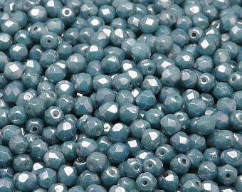 Opaque Blue Ceramic Look Faceted 4mm