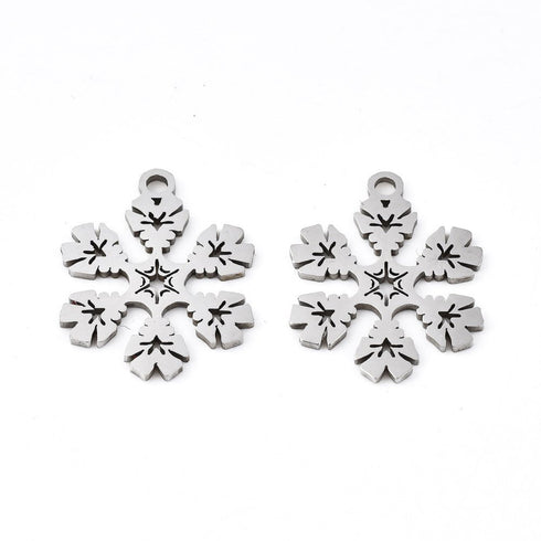Christmas Snowflake Charm Stainless Steel 2pc