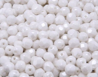 Opaque White Ceramic Look Faceted 5mm