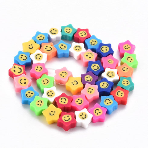 Polymer Clay Star/Smile Beads 9X9X4mm