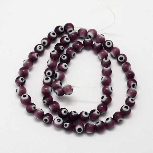 Handmade Evil Eye/Purple Round Beads 6mm