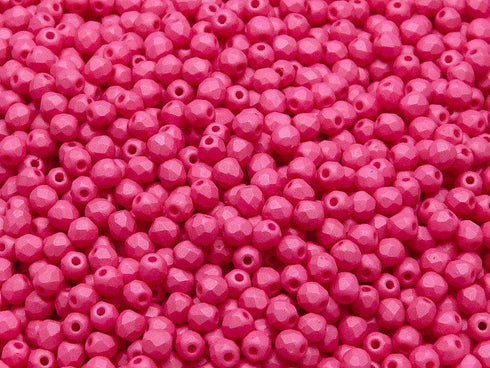 Alabaster Fuchsia Neon Silk Matte Faceted 3mm