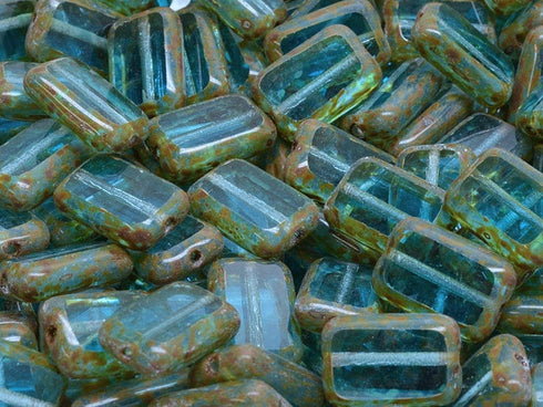 Table Cut Rectangle Aquamarine Travertine Luster 12X8mm