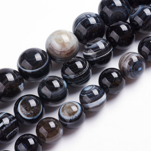 Black Striped Agate Round 8 mm