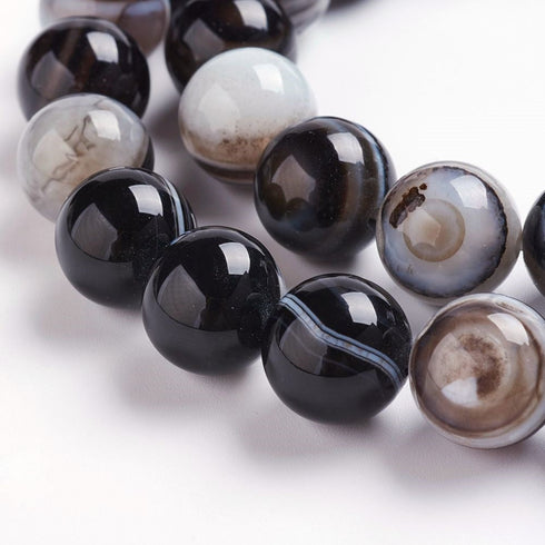 Black Striped Agate Round 8 mm