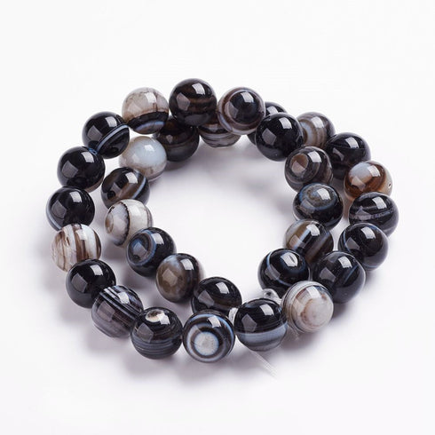 Black Striped Agate Round 8 mm