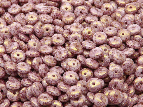 Chalk White Violet Marble Luster Rondelle 6mm