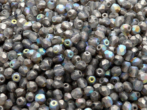 Crystal Graphite Rainbow Matte Faceted 4mm