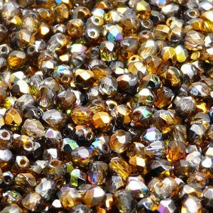Crystal Orange Grey Magic Faceted 4mm