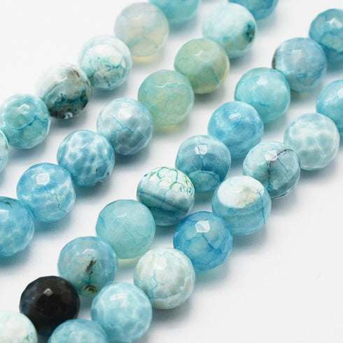 Fire Agate Light Cyan Faceted Round Beads 8mm