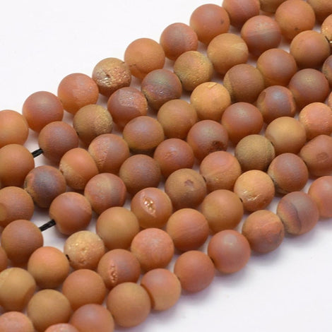 Frosted Druzy Agate Gold Round Beads 8mm