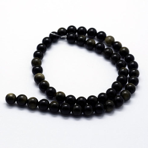 Golden Sheen Obsidian 8 mm Round Gemstone Strand