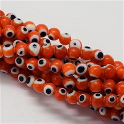Handmade Evil Eye/Orange Round Beads 6mm