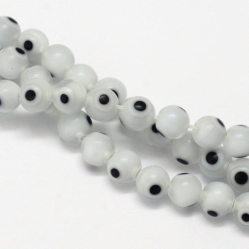 Handmade Evil Eye/White Round Beads 6mm
