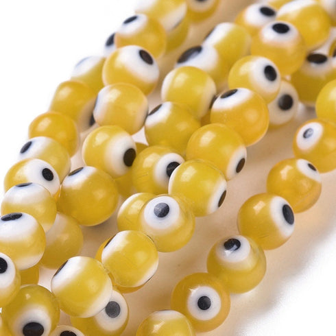 Handmade Evil Eye/Yellow Round Beads 6mm
