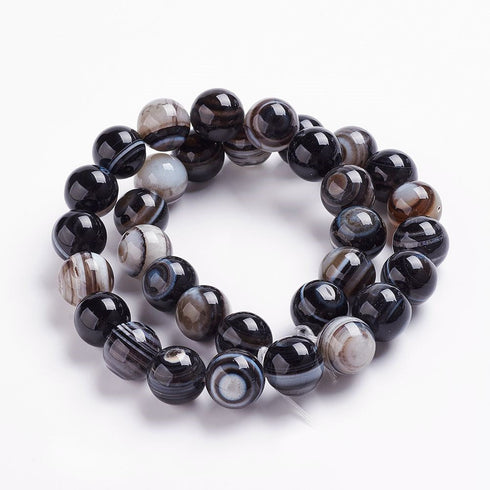 Black Striped Agate Round Beads 6mm