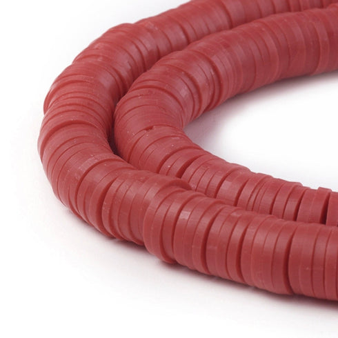 Polymer Clay Heishi Beads Red 6 × 1 mm