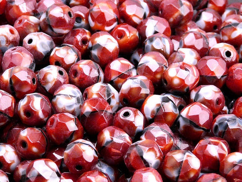 Red Coral White Jet Moonlight Faceted 8mm